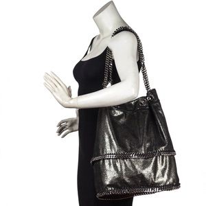 STELLA MCCARTNEY BLACK SHAGGY DEER FALABELLA BAG